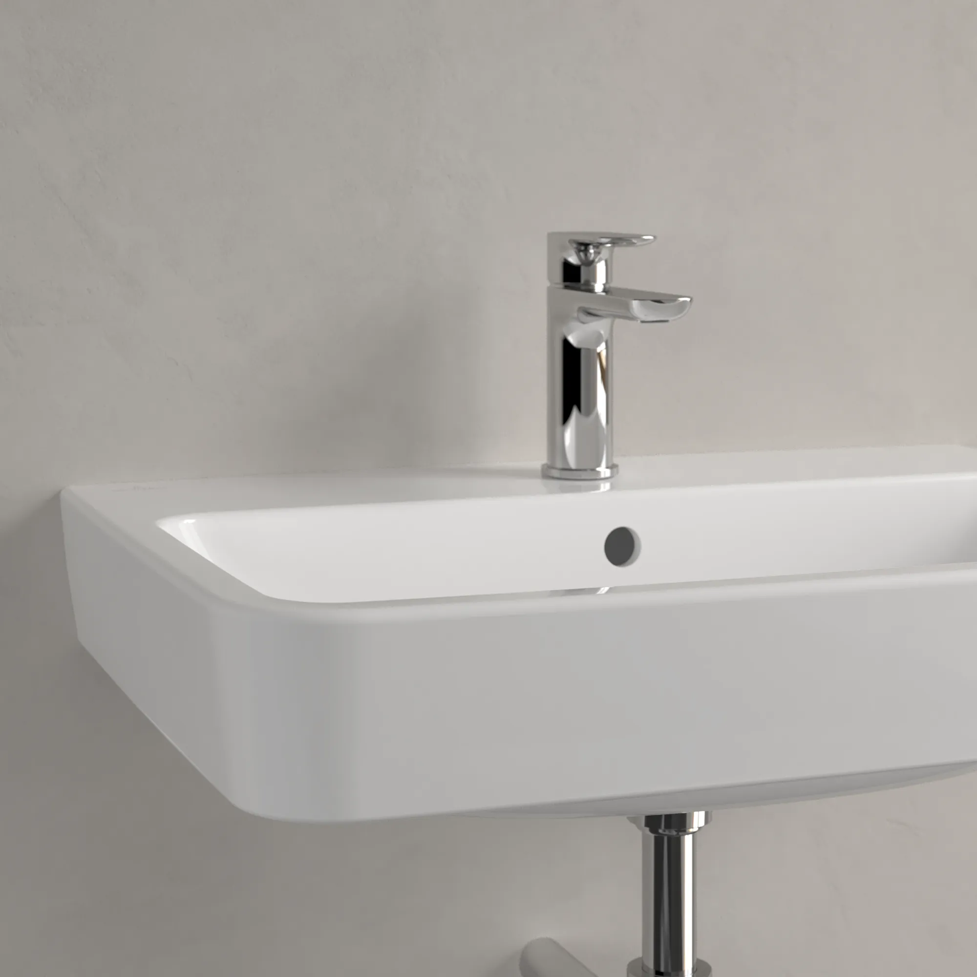 Villeroy & Boch Einbau-/Aufsatz Wandwaschtisch geschliffen „O.novo“ 650 × 460 × 175 mm, für Becken mittig, mit Hahnlochbohrung, Hahnlochposition mittig in Weiß Alpin