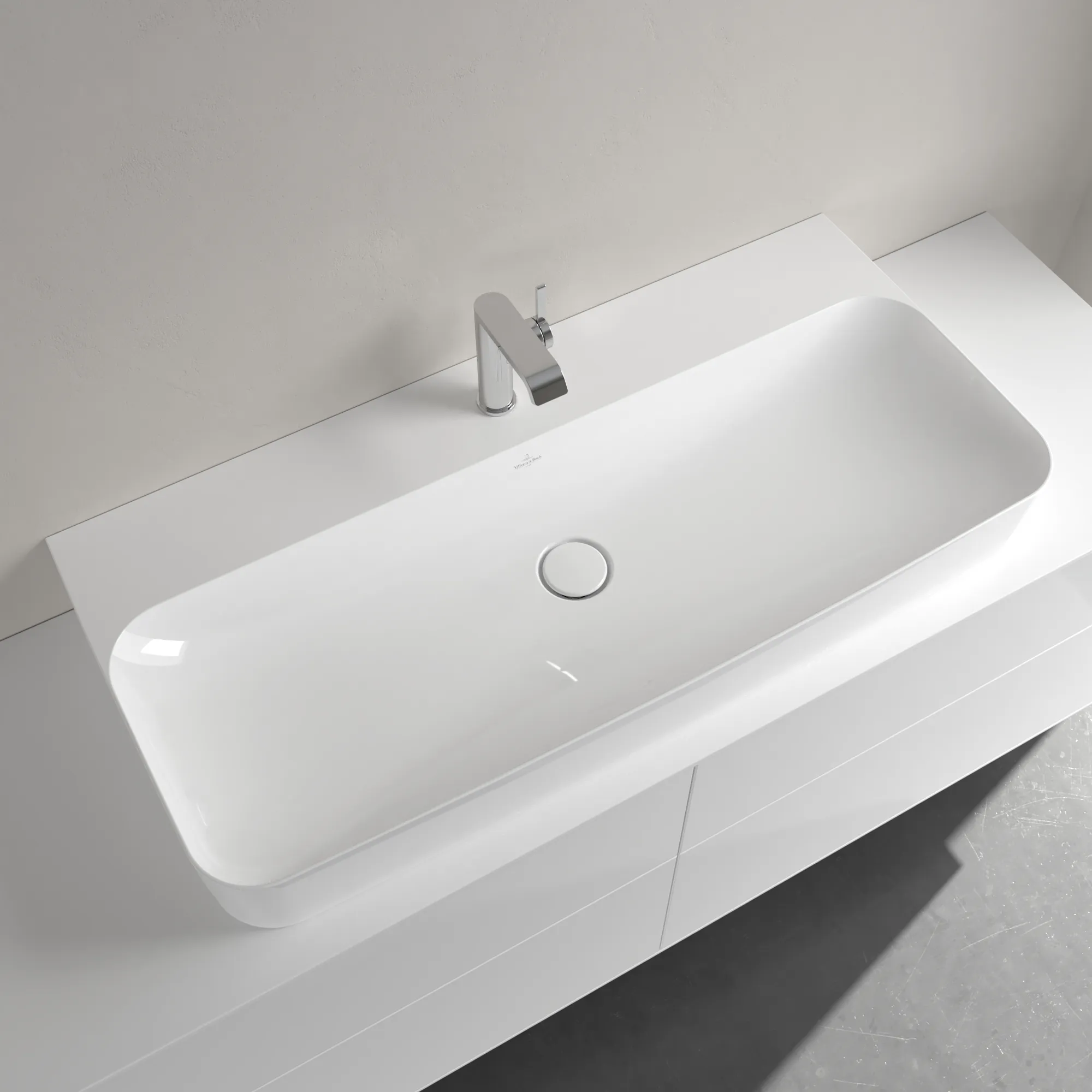 Villeroy & Boch Wandwaschtisch aus TitanCeram geschliffen „Finion“ 1000 × 470 × 165 mm, mit Hahnlochbohrung, Hahnlochposition mittig in Weiß Alpin, mit CeramicPlus Villeroy & Boch Wandwaschtisch aus TitanCeram geschliffen „Finion“ 1000 × 470 × 165 mm, mit Hahnlochbohrung, Hahnlochposition mittig in Weiß Alpin, mit CeramicPlus