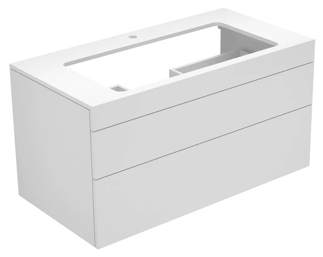 Edition 400 Waschtischunterbau m. Hahnlochbohrung, 2 Auszüge 1050 x 546 x 535 mm weiß/Glas weiß satiniert Waschtischunterbau Edition 400 31582, Hahnloch, weiß/Glas weiß satiniert