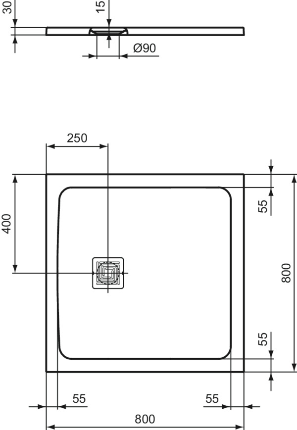 Ideal Standard Duschwanne „UltraFlatS+“ 80 × 80 cm in Carraraweiß