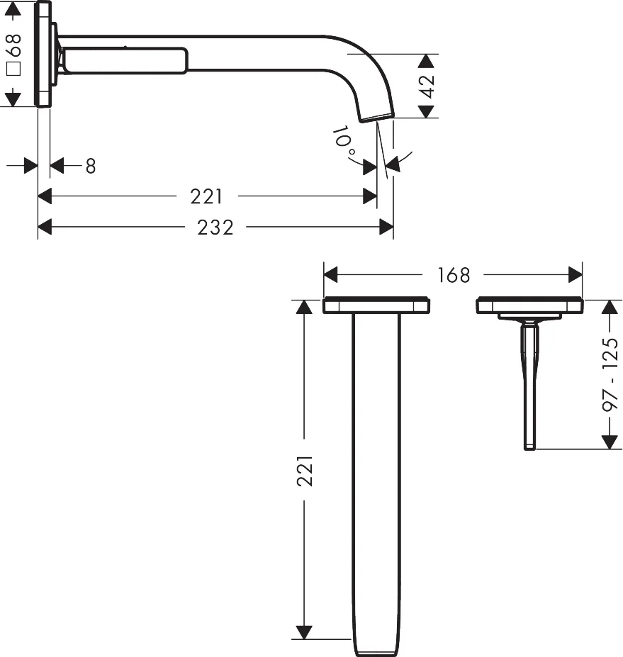 Hansgrohe AXOR Citterio E Einhebel-Waschtischmischer Unterputz, Chrom, Ausladung 221 mm, Pingriff, Laminarstrahl, max. Durchfluss 5 l/min