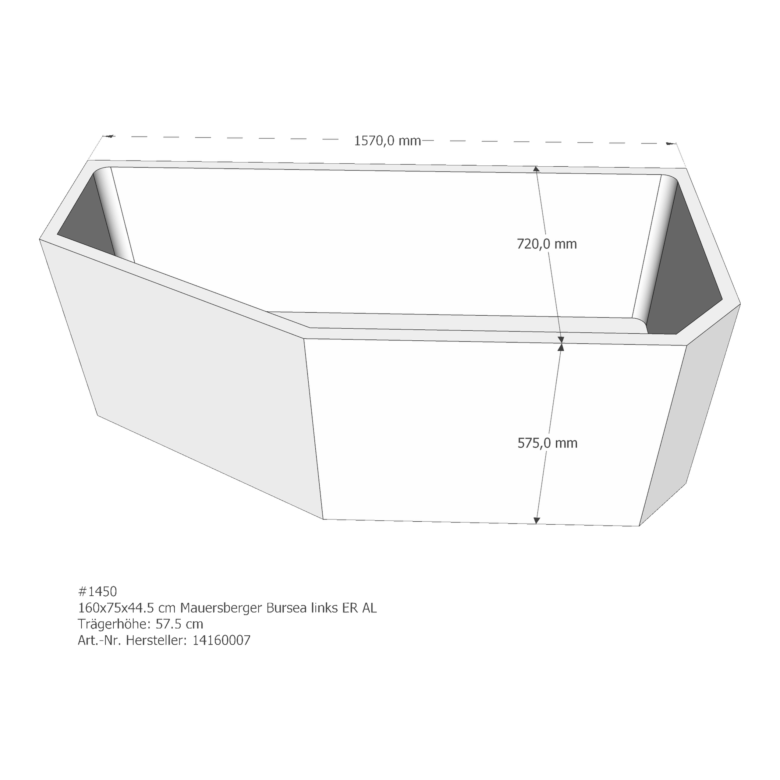 Badewannenträger für Mauersberger Bursea links links 160 × 75 × 44,5 cm Badewannenträger für Mauersberger Bursea links links 160 × 75 × 44,5 cm