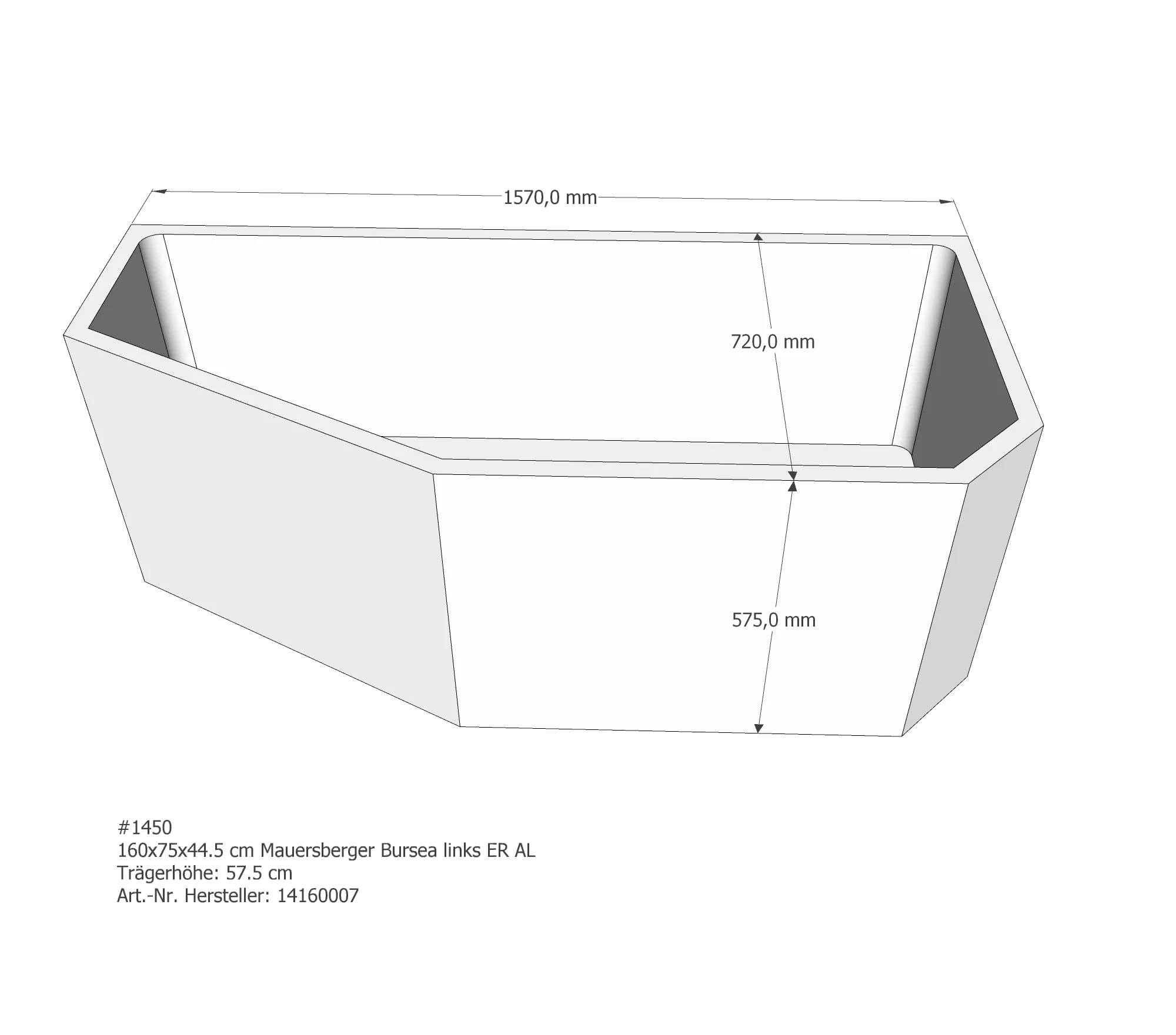 Badewannenträger für Mauersberger Bursea links links 160 × 75 × 44,5 cm Badewannenträger für Mauersberger Bursea links links 160 × 75 × 44,5 cm