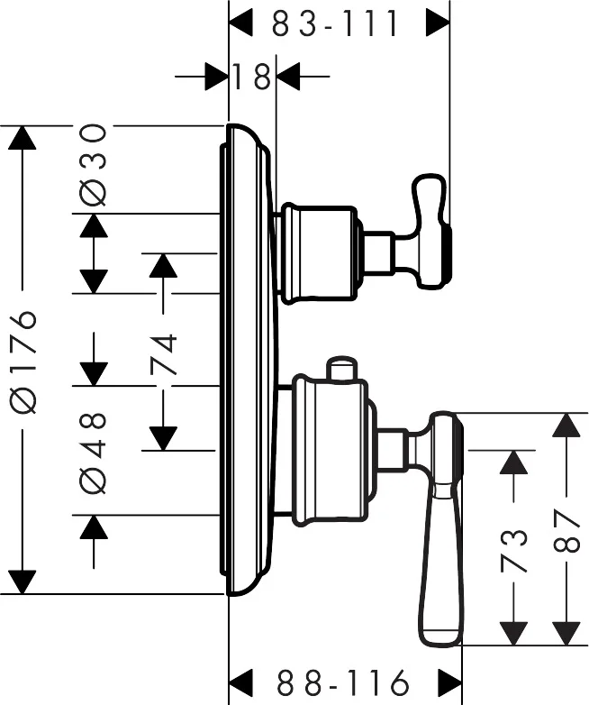 Hansgrohe AXOR Montreux Thermostat Unterputz mit Hebelgriff Brushed Nickel, Keramikventil 90°, max. Durchfluss 25 l/min, einstellbare Temperaturbegrenzung Hansgrohe AXOR Montreux Thermostat Unterputz mit Hebelgriff Brushed Nickel, Keramikventil 90°, max. Durchfluss 25 l/min, einstellbare Temperaturbegrenzung