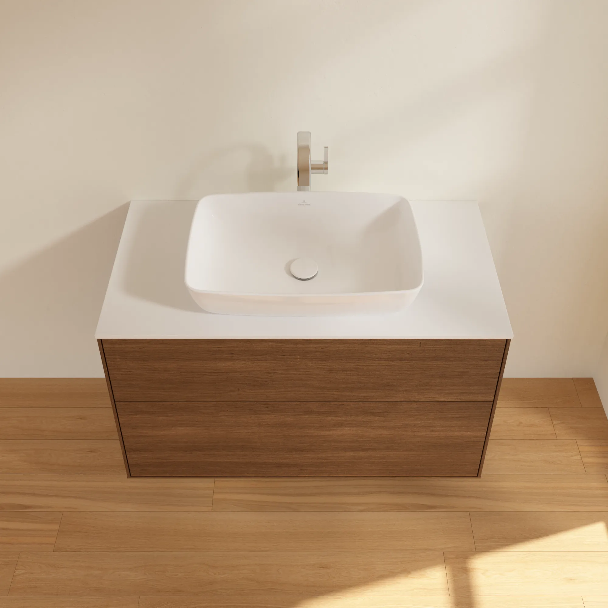 Villeroy & Boch Waschtischunterschrank „Finion“ für Schrankwaschtisch 1000 × 603 × 501 mm Walnut Veneer, für Becken mittig, mit Hahnlochbohrung Villeroy & Boch Waschtischunterschrank „Finion“ für Schrankwaschtisch 1000 × 603 × 501 mm Walnut Veneer, für Becken mittig, mit Hahnlochbohrung