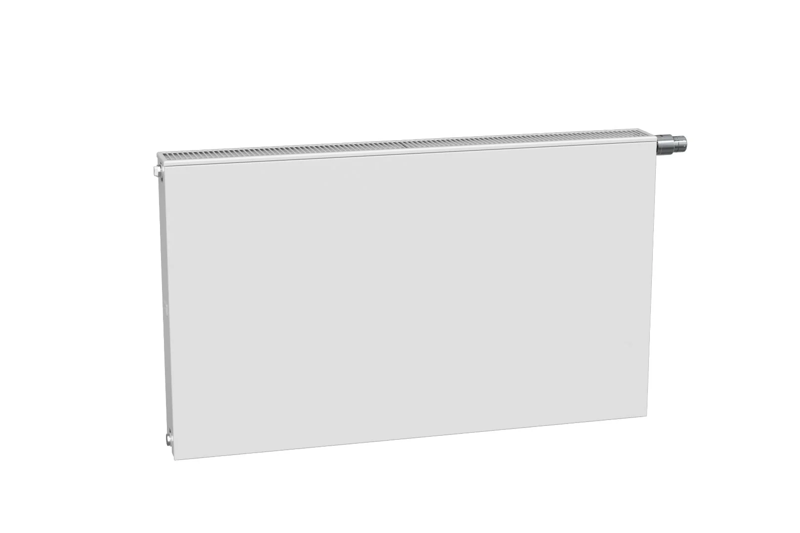 Flachheizkörper therm-x2 Plan-V Typ 11, HxLxT: 505x805x63 mm, Farbe: Weiß RAL 9016 seidenglanz, Ventilposition: links, 10 bar, Abdeckung: mit, Wärmeleistung 75/65-20: 603 Watt, Bohrkonsole