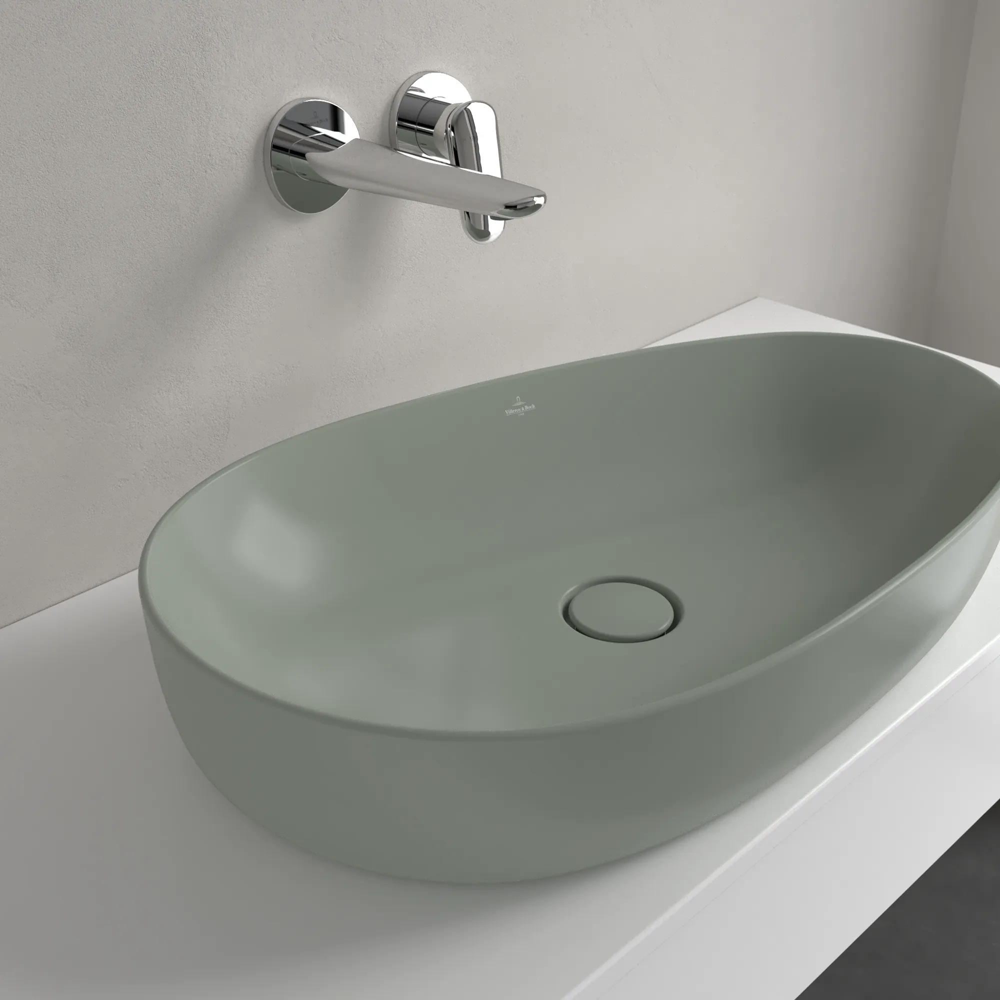 Villeroy & Boch Aufsatzwaschtisch „Antao“ 650 × 400 × 180 mm, ohne Hahnlochbohrung in Morning Green Villeroy & Boch Aufsatzwaschtisch „Antao“ 650 × 400 × 180 mm, ohne Hahnlochbohrung in Morning Green