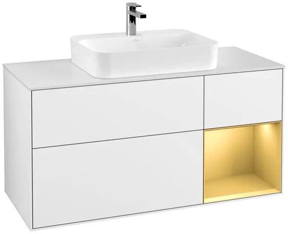 Villeroy & Boch Waschtischunterschrank „Finion“ für Schrankwaschtisch 120 × 60,3 × 50,1 cm 3 Schubladen, für Waschtischposition mittig, inkl. Beleuchtung mittig