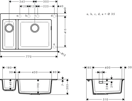 Einbauspüle 180x450 S510-F635 graphitschwarz