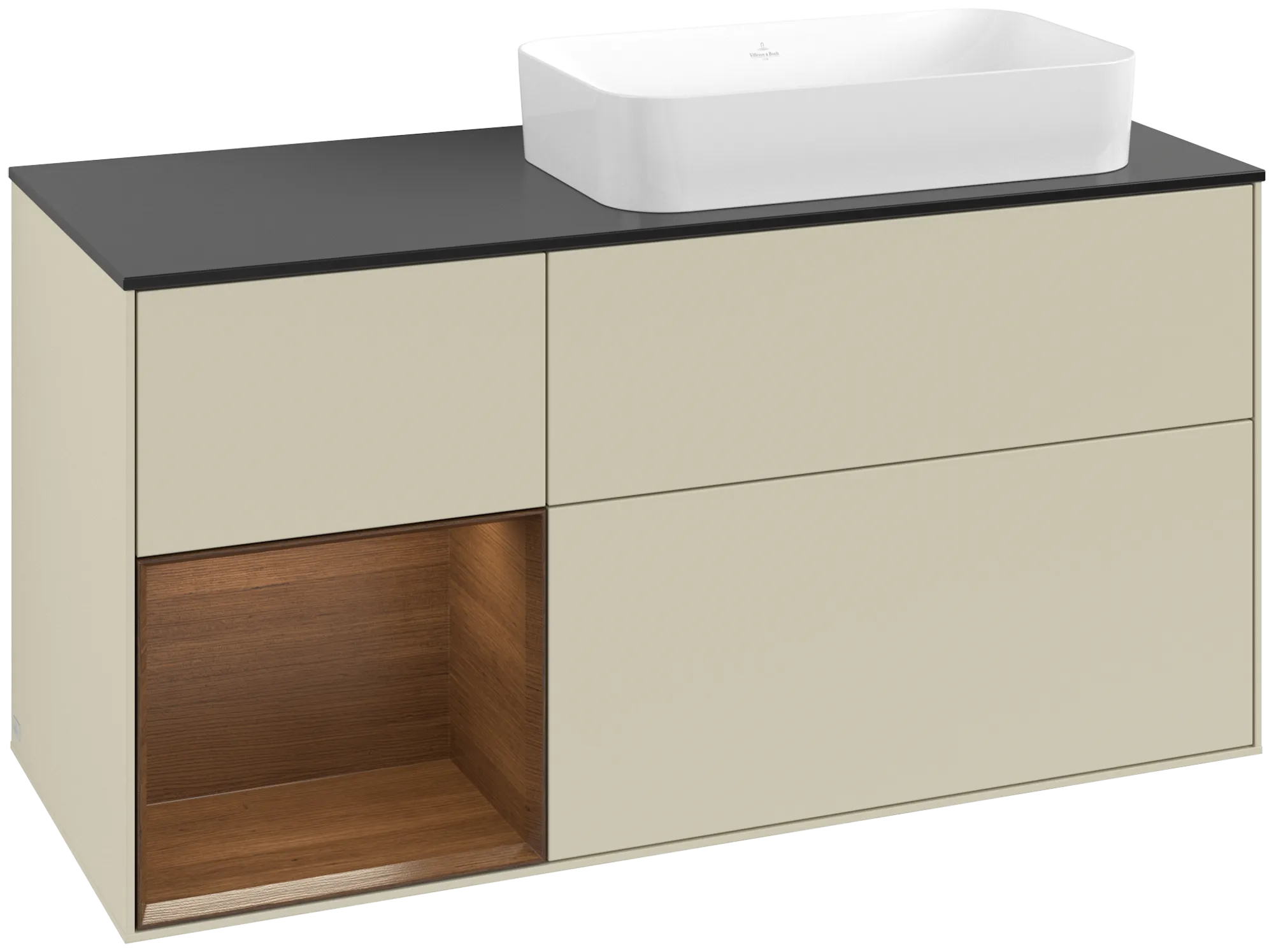 Villeroy & Boch Finion Waschbeckenunterschrank G68, 1200x603x501mm, mit Beleuchtung, 3 Auszüge, Waschbecken rechts