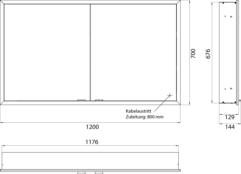 LED-Lichtspiegelschrank prime Slim Schwarz1200 mm, 2-türig, IP 20Rückwand verspiegelt