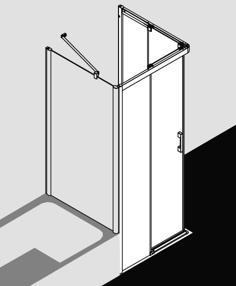 Kermi Duschtür Eckeinstieg 2-teilig (Gleittüren bodenfrei) Halbteil links „PEGA“ Glas Klar, BV: 770 - 790 mm GAK: 755 - 775 mm WE: 780 - 800 mm H: 1850 mm