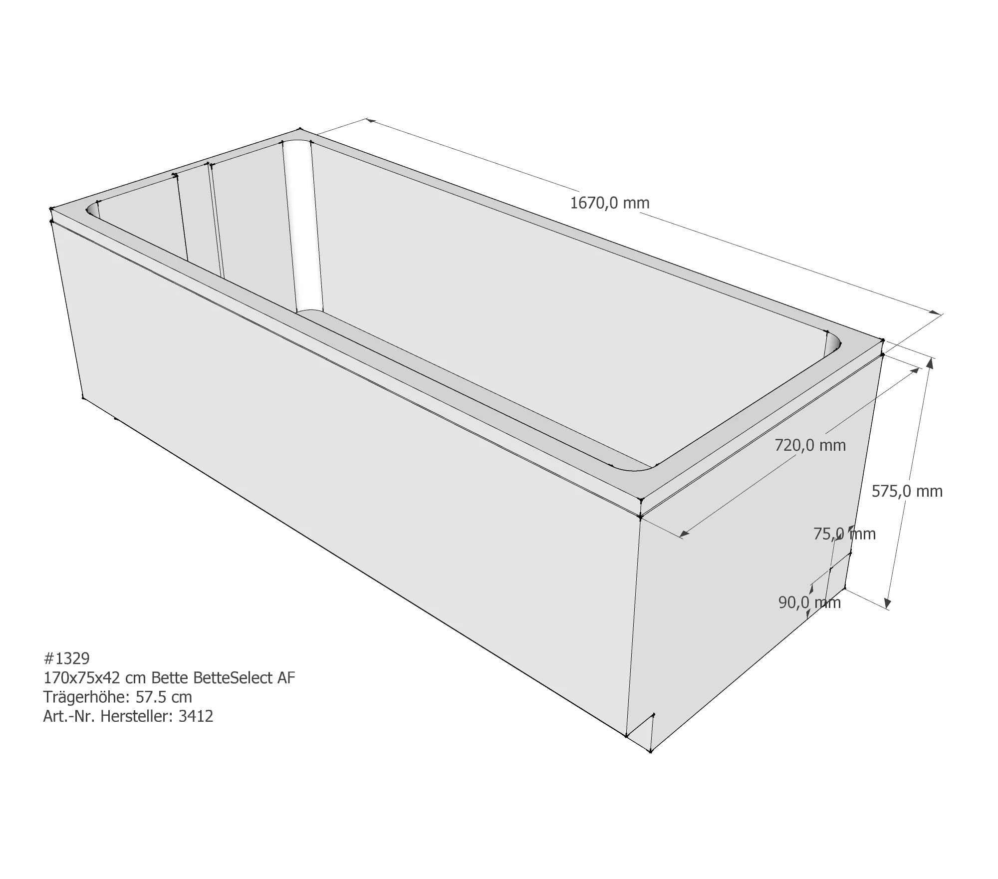 Badewannenträger für Bette Select 170 × 75 × 42 cm Breite: 75 cm / Länge: 170 cm Badewannenträger für Bette Select 170 × 75 × 42 cm Breite: 75 cm / Länge: 170 cm