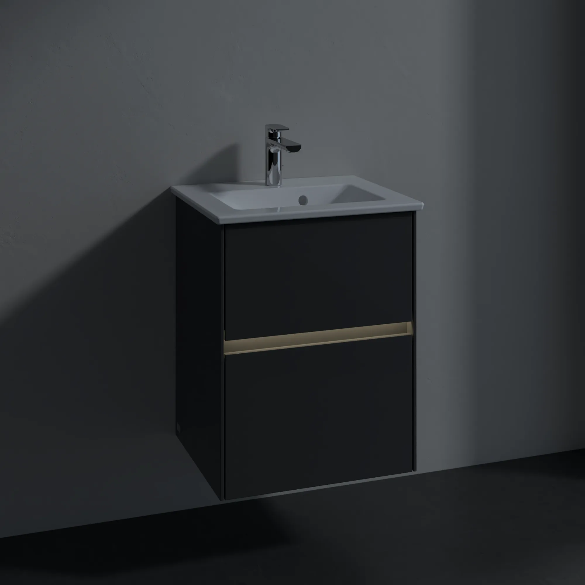 Villeroy & Boch Waschtischunterschrank „Collaro“ 472 × 610 × 404 mm Glossy Grey, mit Beleuchtung, für Becken mittig