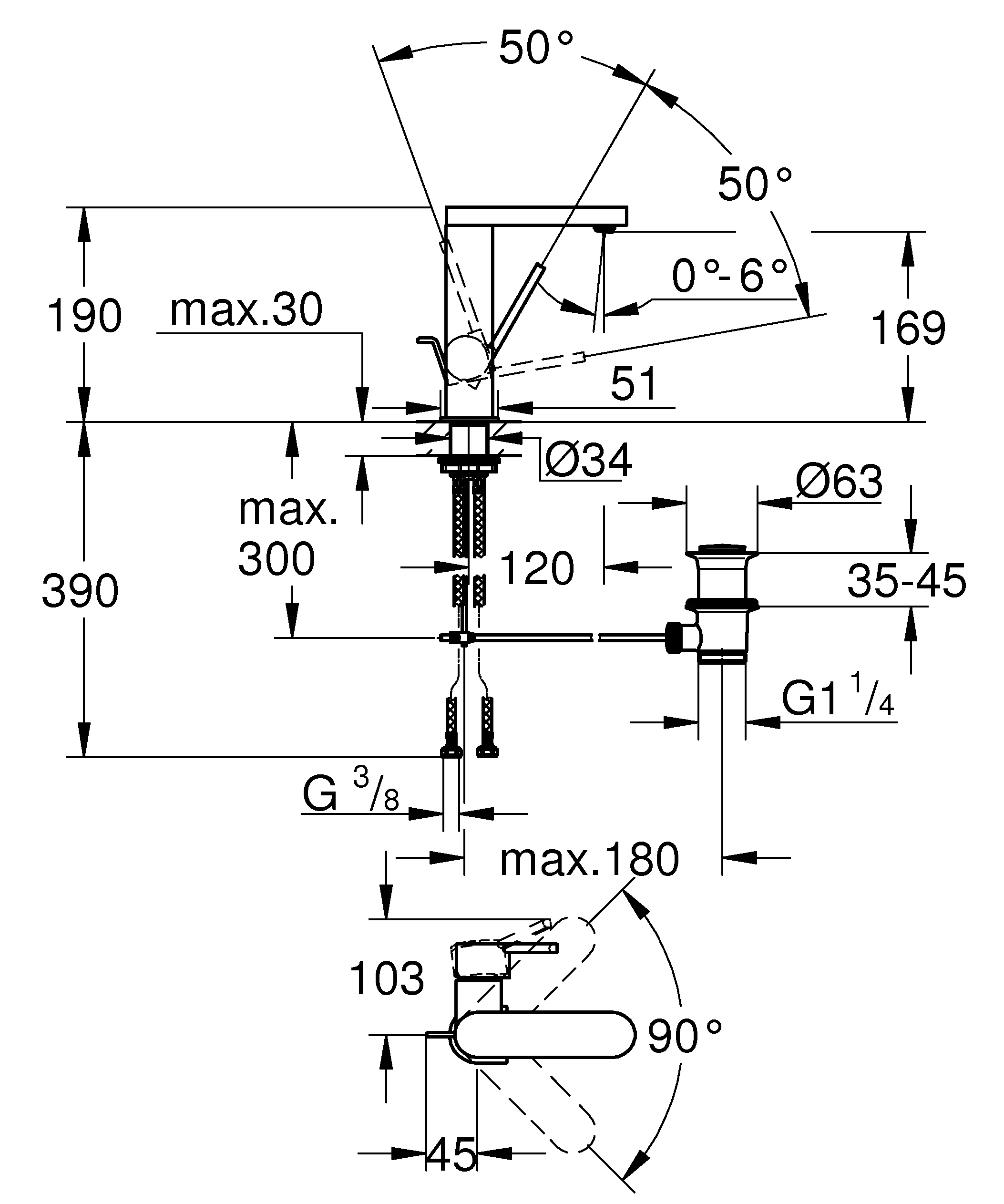 Einhand-Waschtischbatterie Plus 23871_3, M-Size, Einlochmontage, Zugstangen-Ablaufgarnitur 1 1/4″, chrom