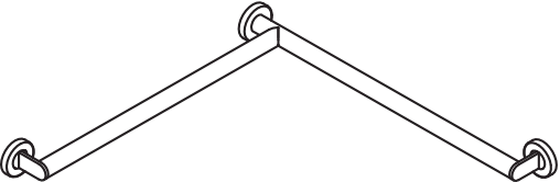 Dusch-, WannenhandlaufEdelstahl, PVD, waagerechte Längen 647 mm, 70 mm tief, Stangendurchmesser 32 mm, Ausführung links, in Farbe CK (messing glänzend)