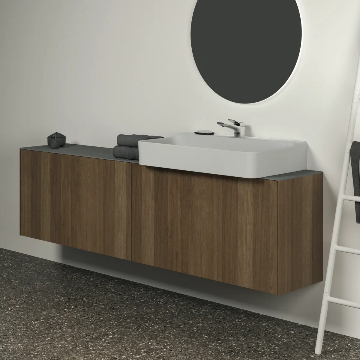 Waschtischplatte Conca, aus Keramik, 1987x373x6mm, Marmor Noir Desir