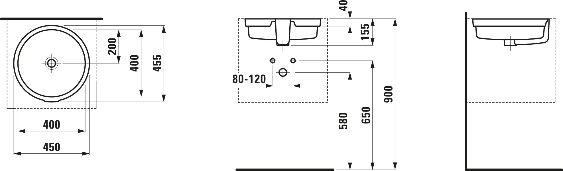 Laufen Einbauwaschtisch LIVING CITY 455x450x155 rund o.Hl. m.Ül. weiß Laufen Einbauwaschtisch LIVING CITY 455x450x155 rund o.Hl. m.Ül. weiß