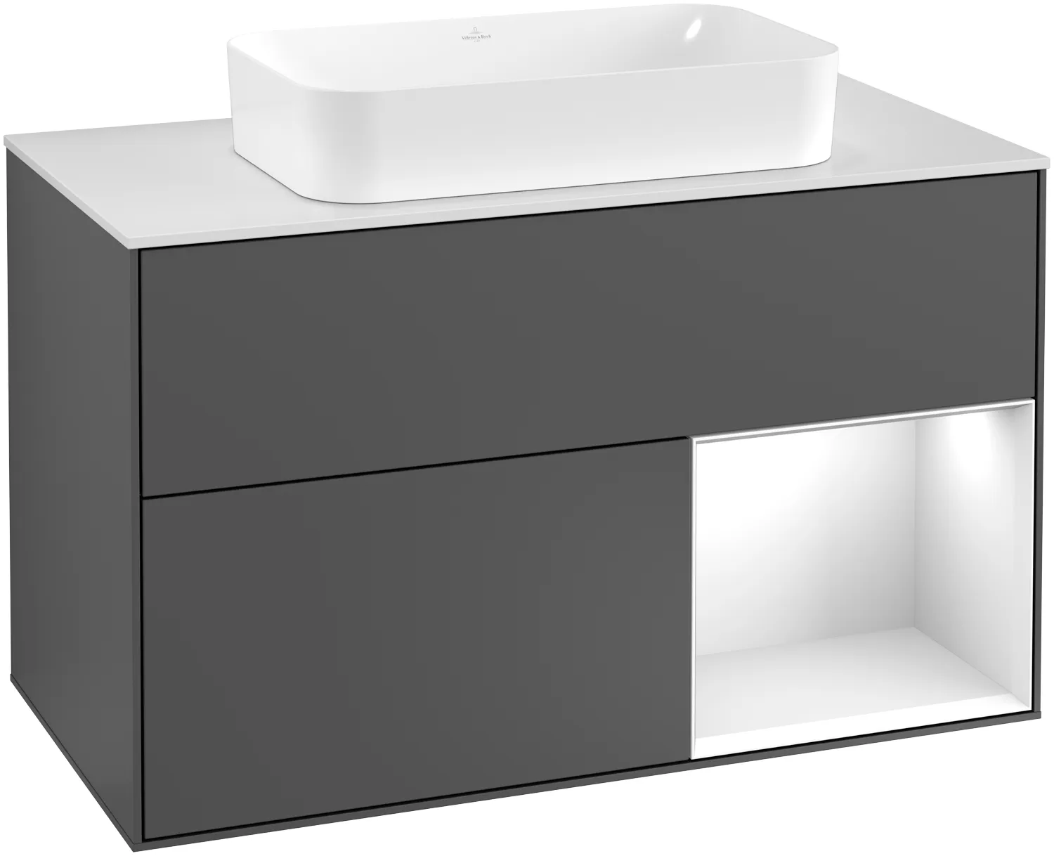 Villeroy & Boch Waschtischunterschrank „Finion“ für Schrankwaschtisch 1000 × 603 × 501 mm Walnut Veneer, mit Hahnlochbohrung, für Becken mittig