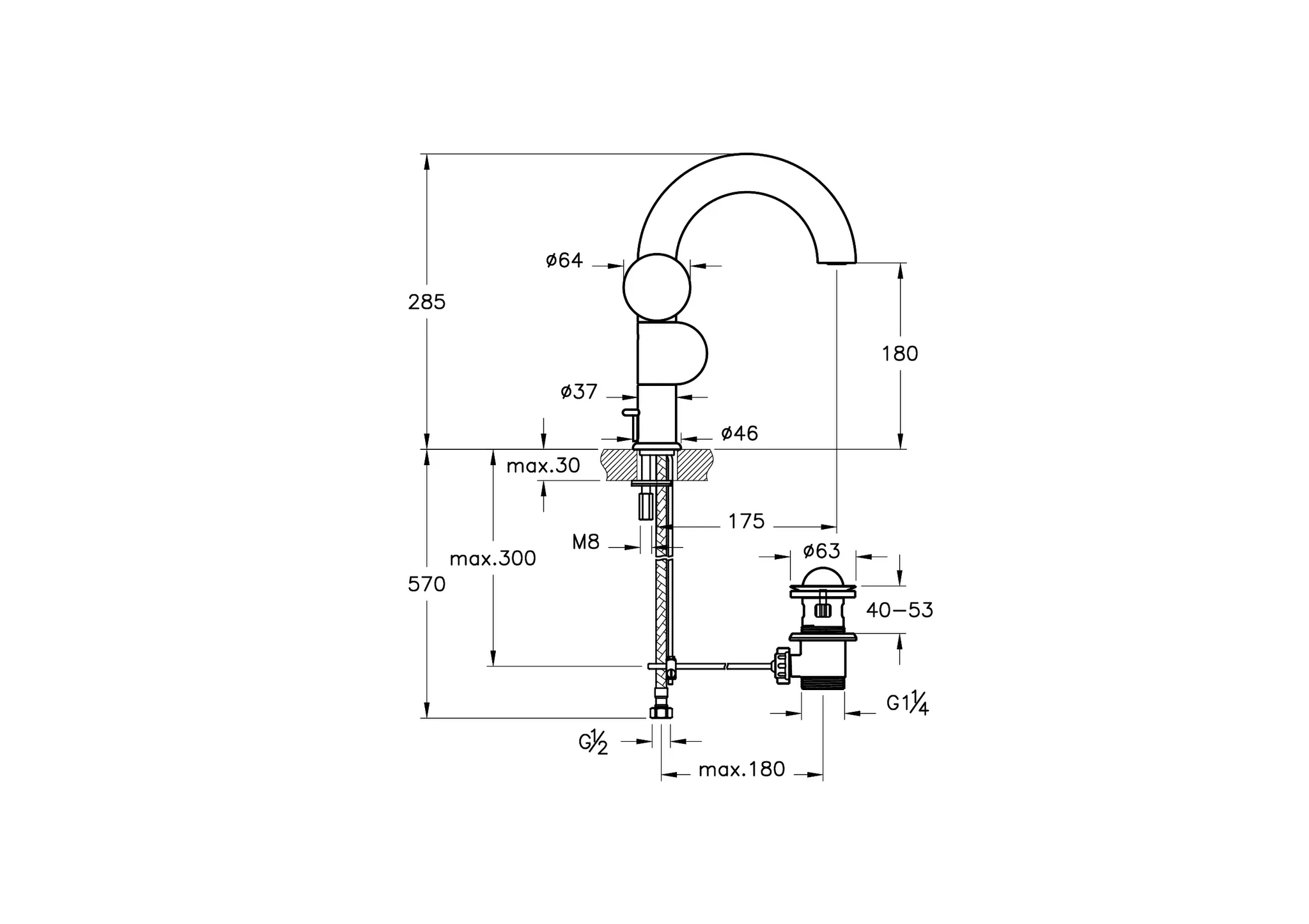 Liquid Einhebel-Waschtischmischer mit Ablaufgarnitur Einlochmontage Höhe 29 cm Linkshänder-Version Schwarz Hochglanz Liquid Einhebel-Waschtischmischer mit Ablaufgarnitur Einlochmontage Höhe 29 cm Linkshänder-Version Schwarz Hochglanz