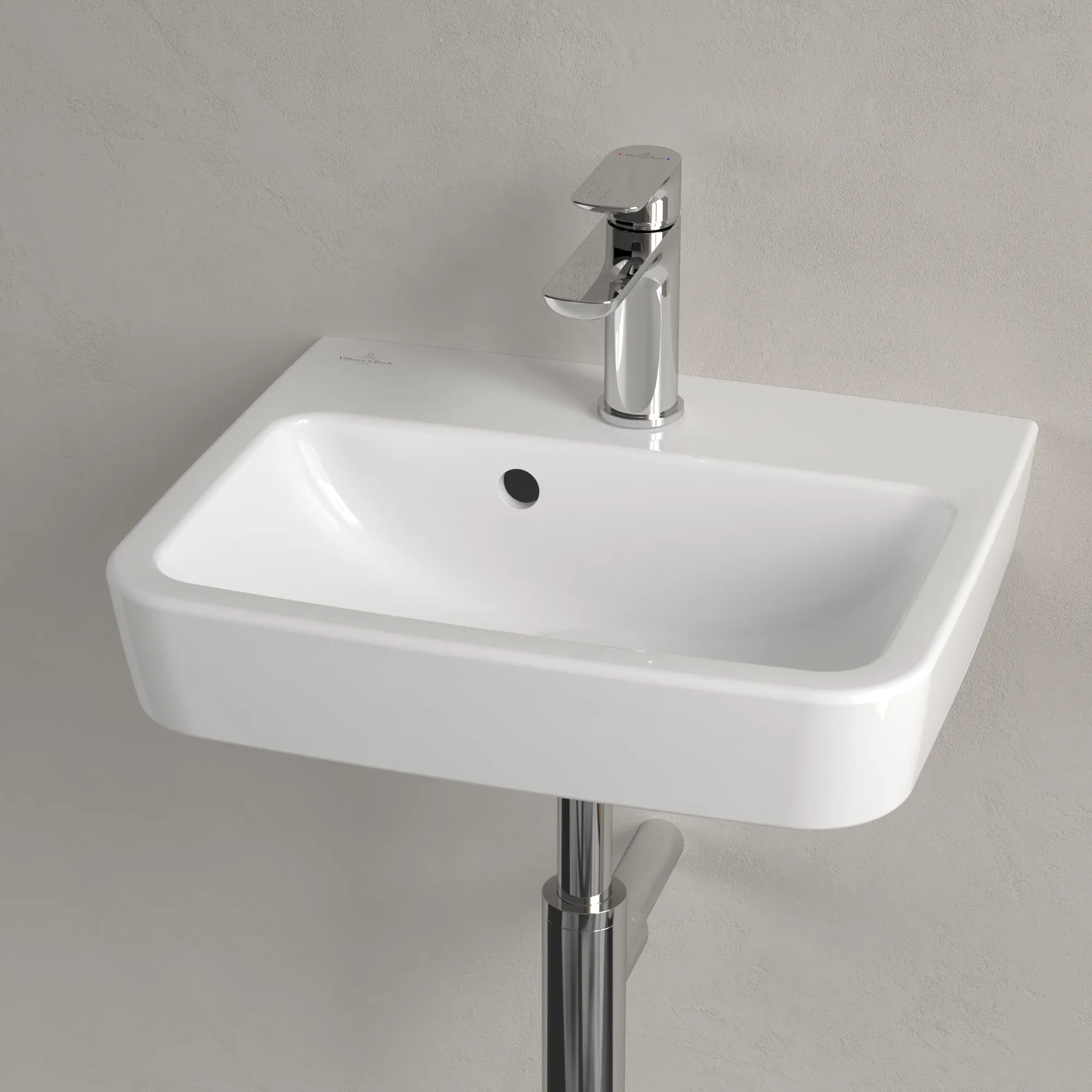 Villeroy & Boch Handwaschbecken O.novo, weiß Alpin AntiBac CeramicPlus, 450 x 370 mm, Höhe 160 mm, mit Überlauf, für 3-Loch-Armatur