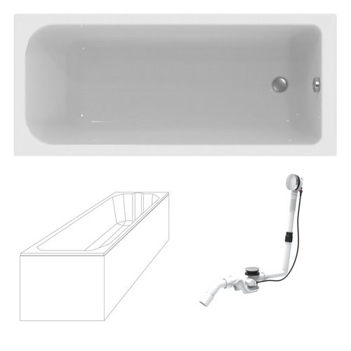 Acryl Körperform-Badewanne made by Ideal Standard 170 × 75 cm mit Träger und Ablaufgarnitur
