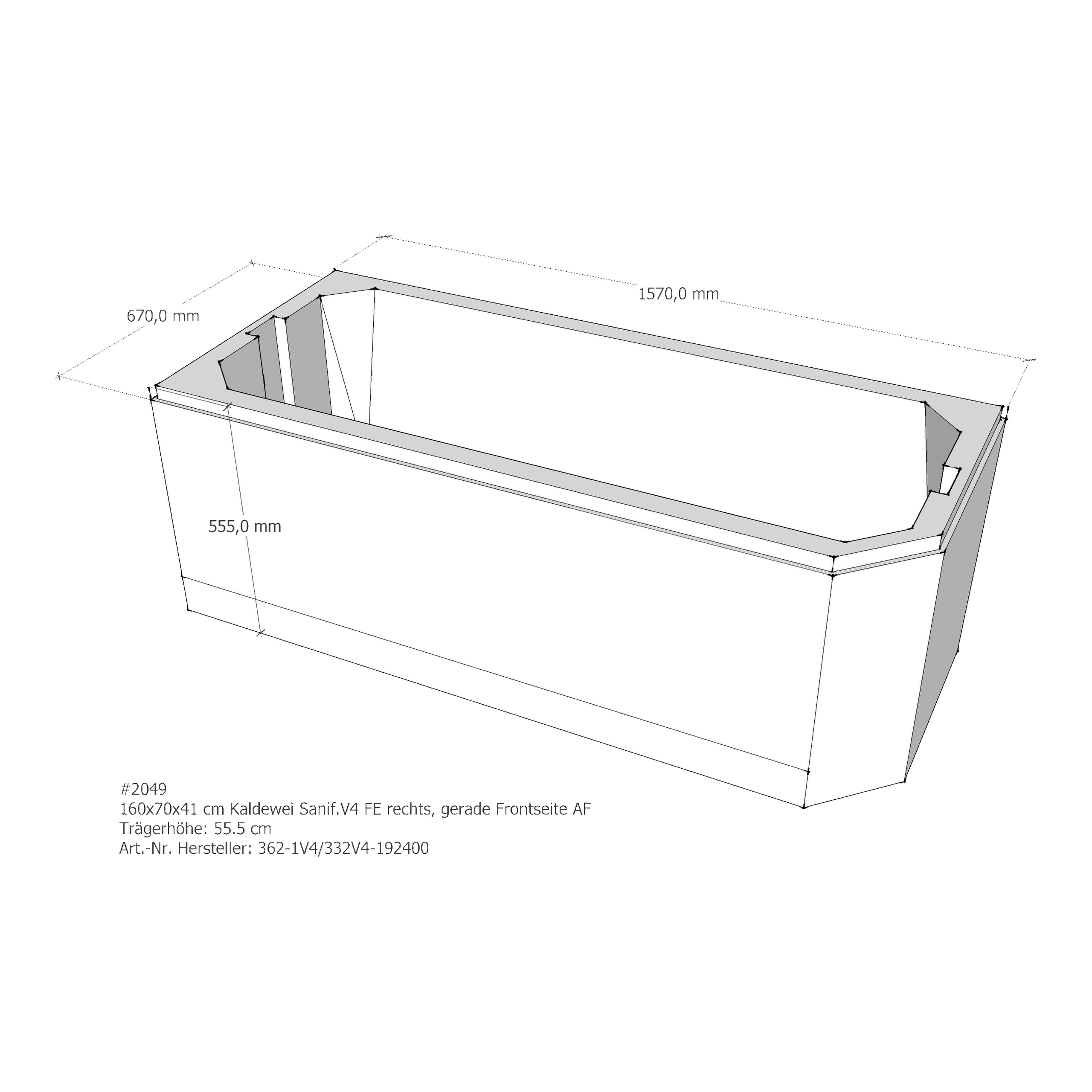 Badewannenträger für Kaldewei Saniform V4 FE rechts gerade Frontseite 160 × 70 × 41 cm Badewannenträger für Kaldewei Saniform V4 FE rechts gerade Frontseite 160 × 70 × 41 cm