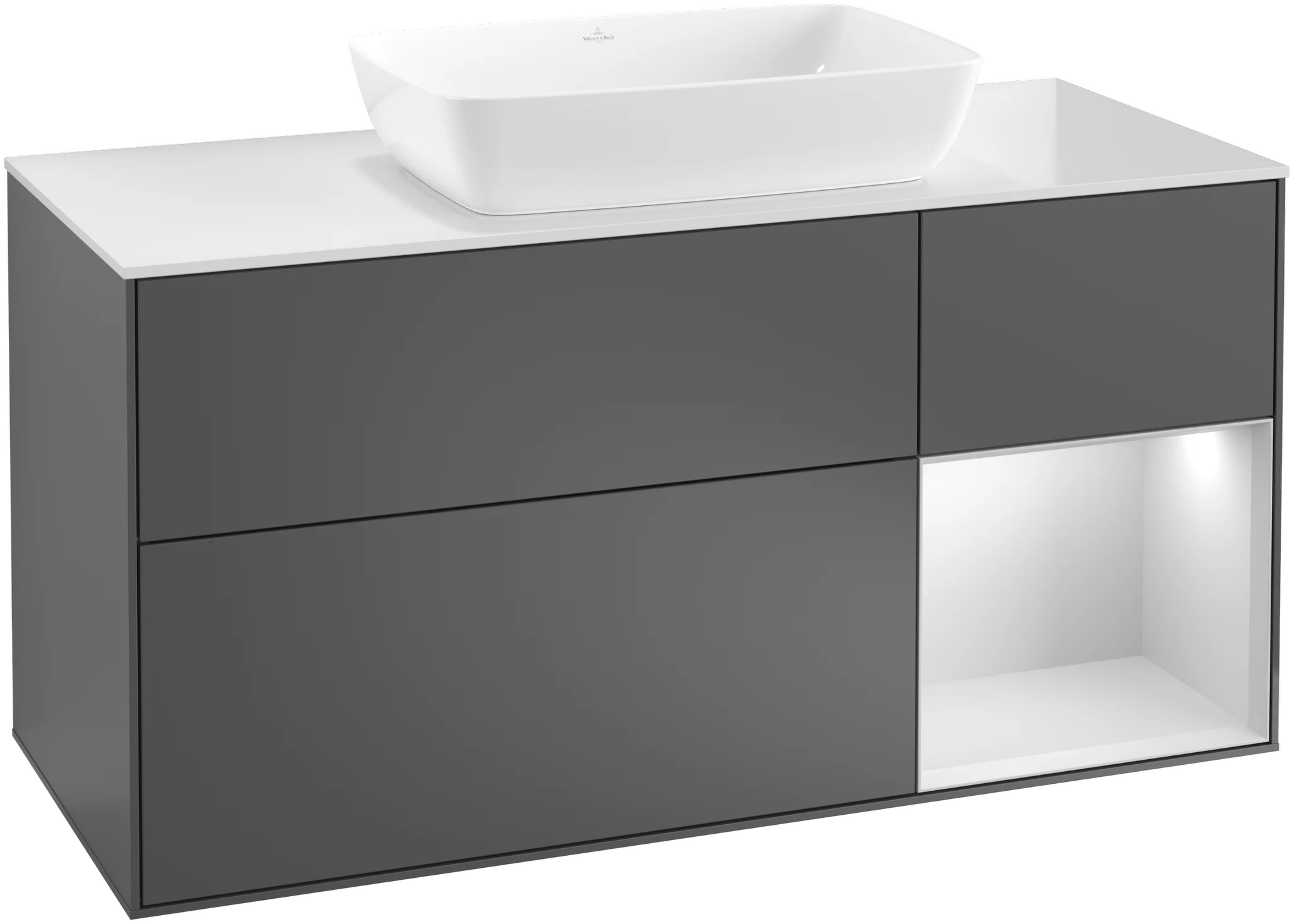Villeroy & Boch Waschbeckenunterschrank Finion F83, 1200x603x501mm, mit Beleuchtung, 3 Auszüge Villeroy & Boch Waschbeckenunterschrank Finion F83, 1200x603x501mm, mit Beleuchtung, 3 Auszüge