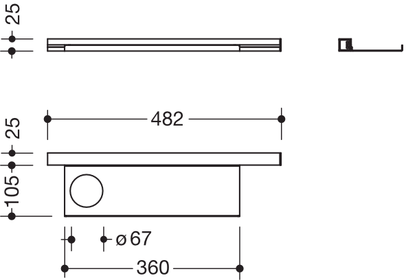 HEWI Ablage in 48,2 × 2,5 × 10,2 cm