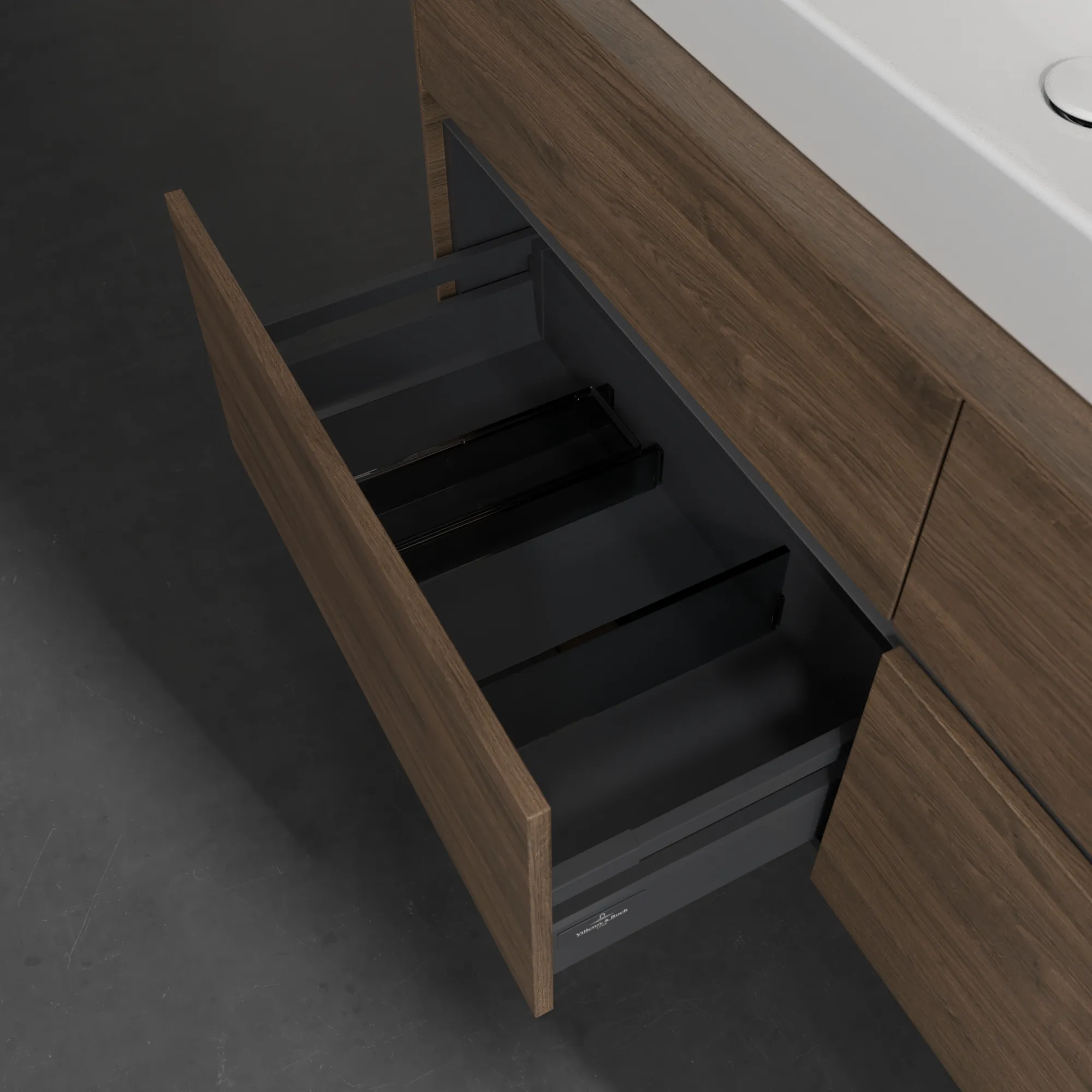 Villeroy & Boch Waschtischunterschrank „Collaro“ 1400 × 548 × 500 mm Arizona Oak, mit Beleuchtung, für Becken links Villeroy & Boch Waschtischunterschrank „Collaro“ 1400 × 548 × 500 mm Arizona Oak, mit Beleuchtung, für Becken links