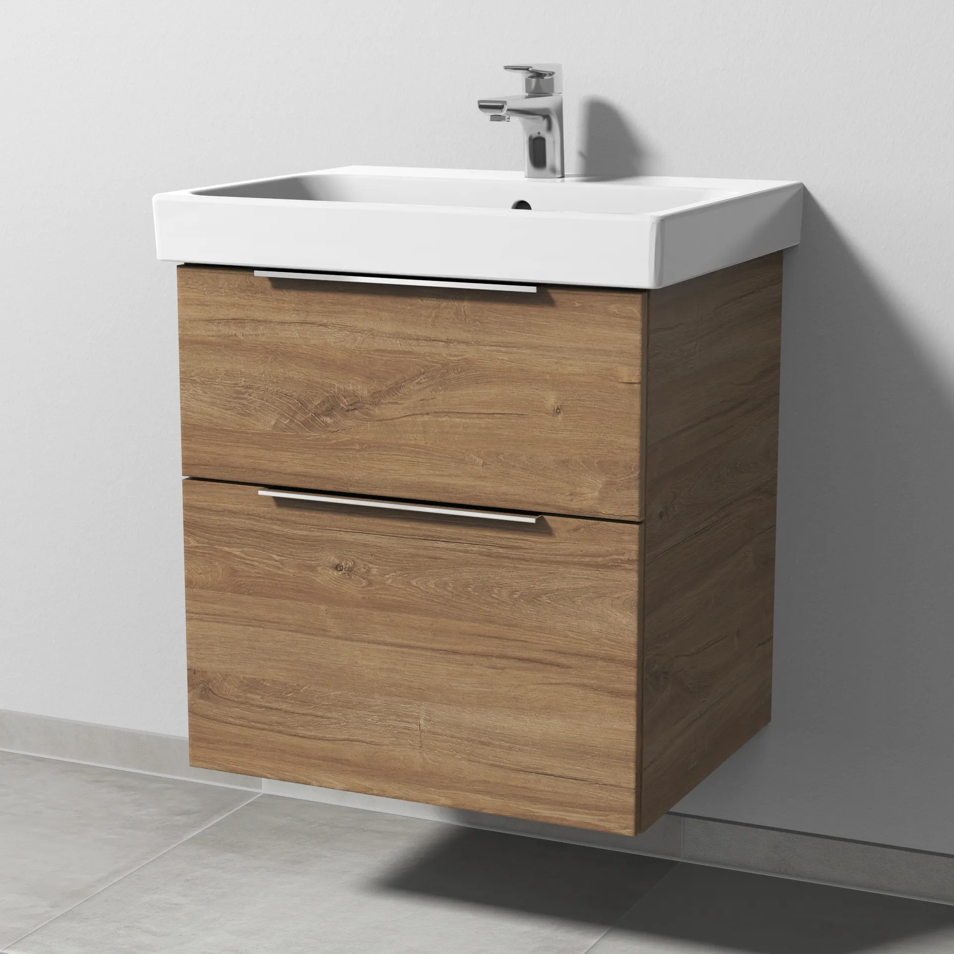 Sanipa Waschtischunterschrank „3way“ 550 × 588 × 453 mm in Eiche Kansas, mit Hahnlochbohrung, Becken mittig