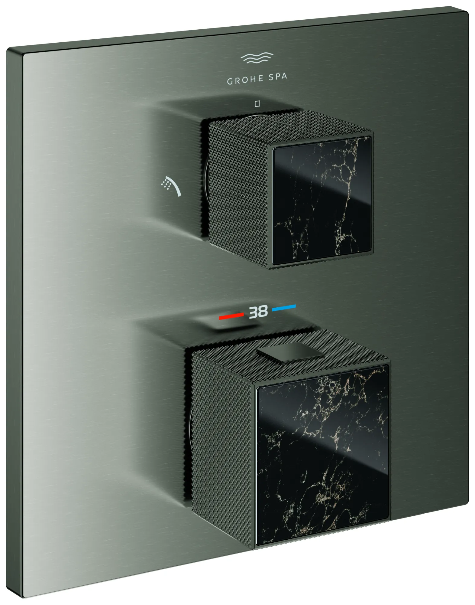 Thermostat-Brausebatterie Allure Brilliant Private Collection 24430, Fertigmontageset für Rapido SmartBox, integrierte 2-Wege-Umstellung, Griff mit Vanilla Noir Ceasarstone, chrom Thermostat-Brausebatterie Allure Brilliant Private Collection 24430, Fertigmontageset für Rapido SmartBox, integrierte 2-Wege-Umstellung, Griff mit Vanilla Noir Ceasarstone, chrom