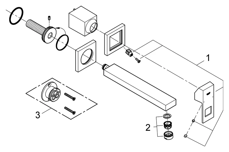 2-Loch-Waschtischbatterie Eurocube 23447, Wandmontage, Fertigmontageset für 23200, Ausladung 231 mm, chrom