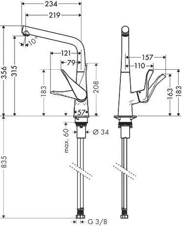 Spültischmischer 320 Metris M71 Vorfenster 1jet chrom