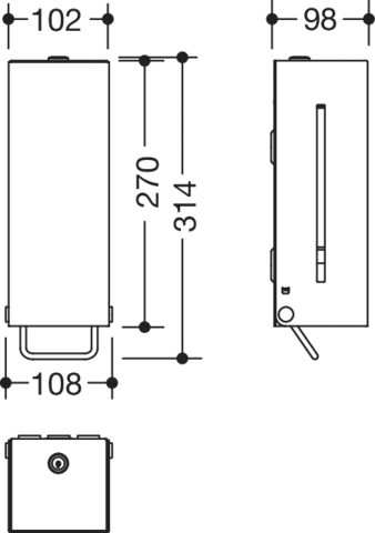 Seifenspender, Edelstahl, spiegelpoliert, mit Innenbehälter zur freien Befüllung, Füllmenge 600 ml, Breite 102 mm, Höhe 270 mm, Tiefe 98 mm