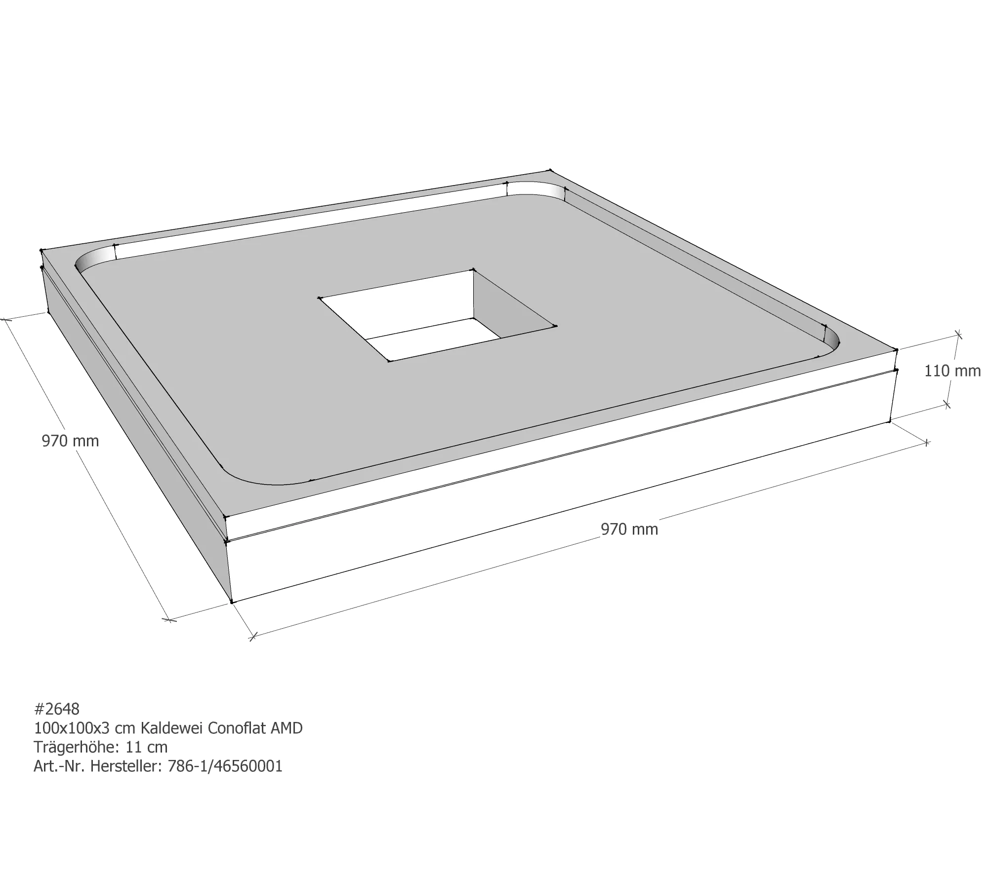 Duschwannenträger für Kaldewei Conoflat 100 × 100 × 2,3 cm Breite: 100 cm / Länge: 100 cm