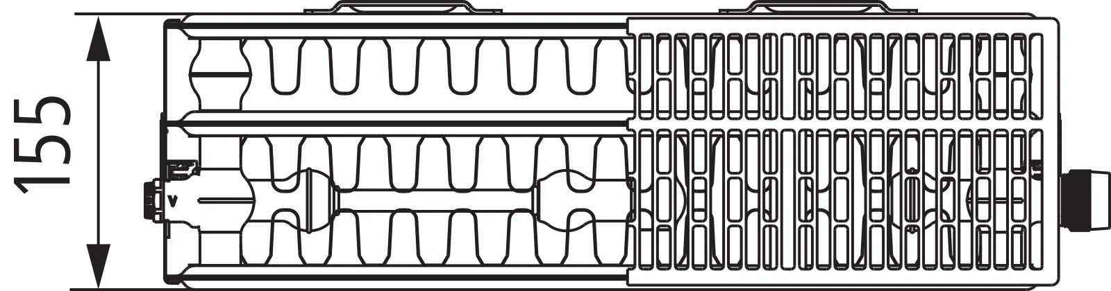 Flachheizkörper therm-x2 Profil-Vmulti Typ 33, HxLxT: 300x1000x155 mm, Farbe: Weiß RAL 9016 seidenglanz, 10 bar, Abdeckung: mit, Wärmeleistung 75/65-20: 1300 Watt, Bohrkonsole