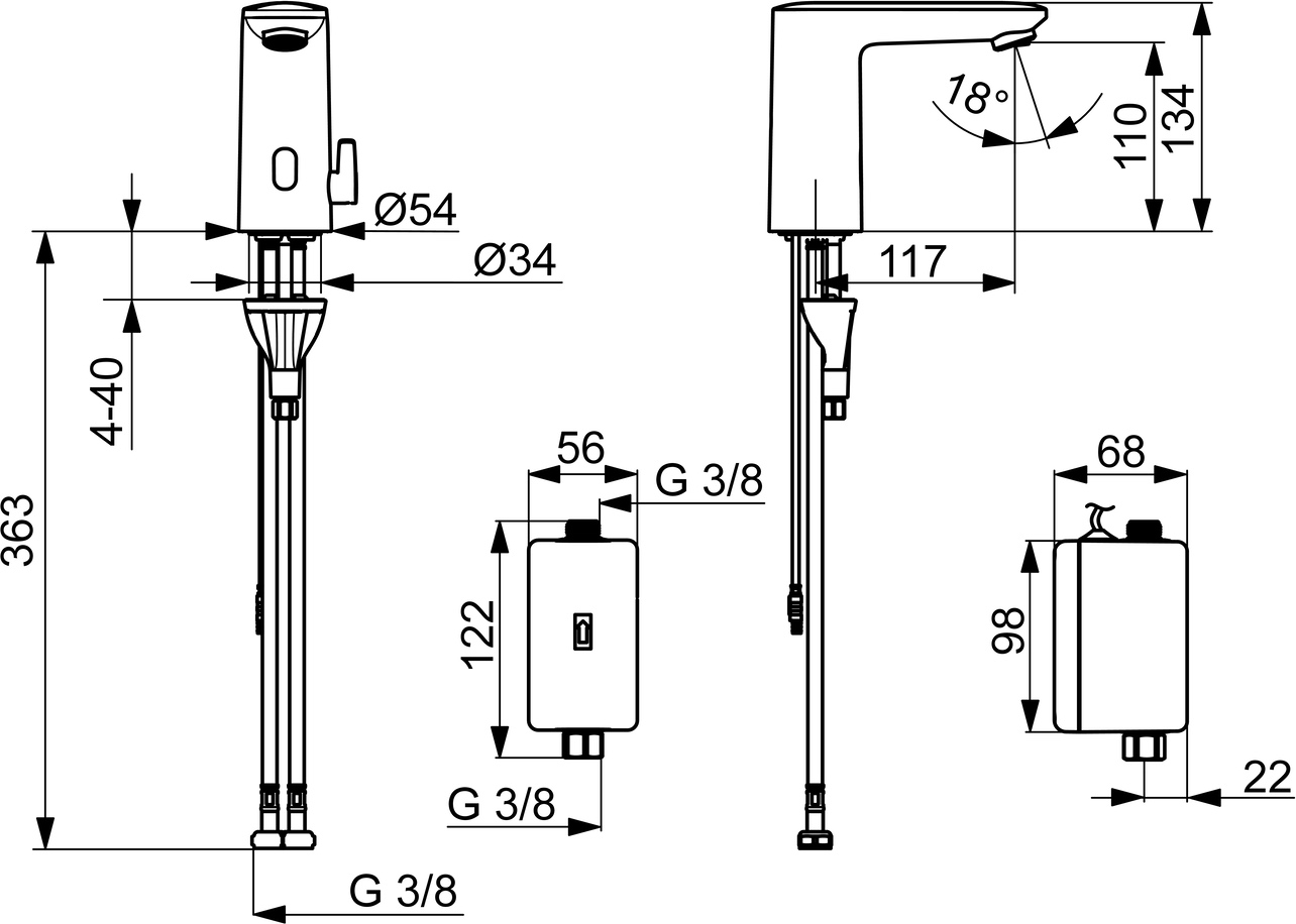 Hansa Waschtischarmatur, elektronisch „Electra“ Ausladung 117 mm in Chrom Hansa Waschtischarmatur, elektronisch „Electra“ Ausladung 117 mm in Chrom