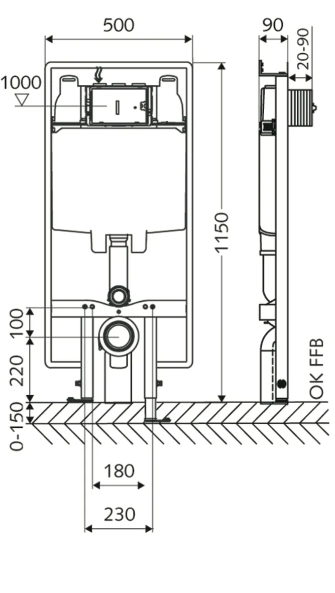 WC-Modul MONTUS, Typ C 90, B 50 cm x H 115 cm, Rahmen pulverbeschichtet