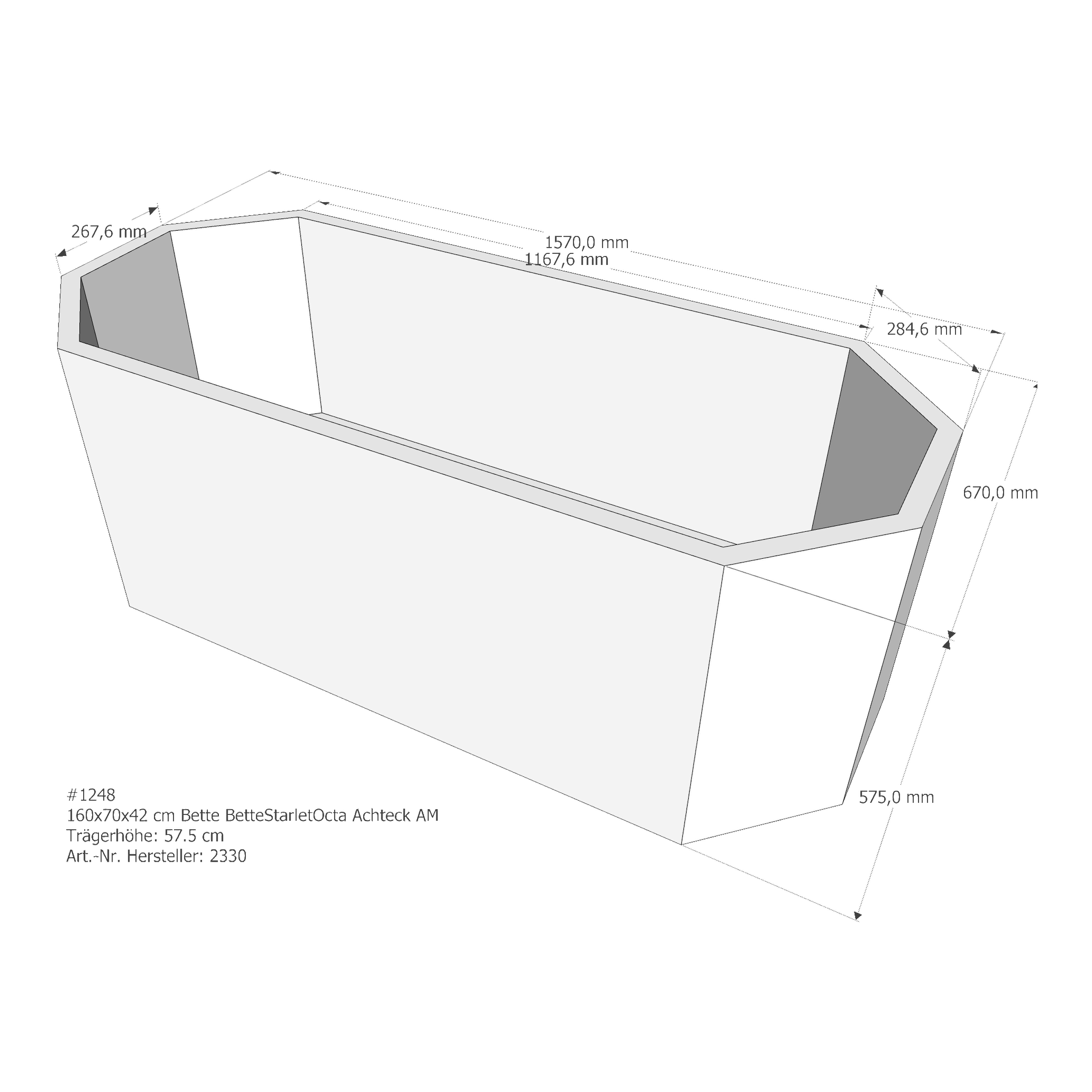 Wannenträger Bette BetteStarletOcta 160x70x42 cm Achteck AM350