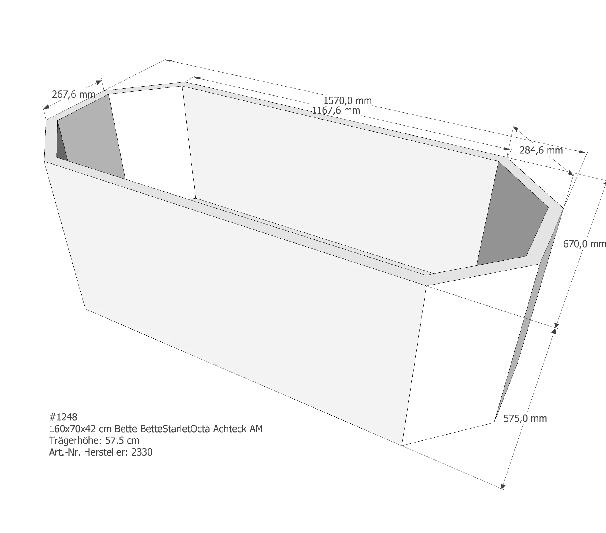 Badewannenträger für Bette StarletOcta 160 × 70 × 42 cm Badewannenträger für Bette StarletOcta 160 × 70 × 42 cm
