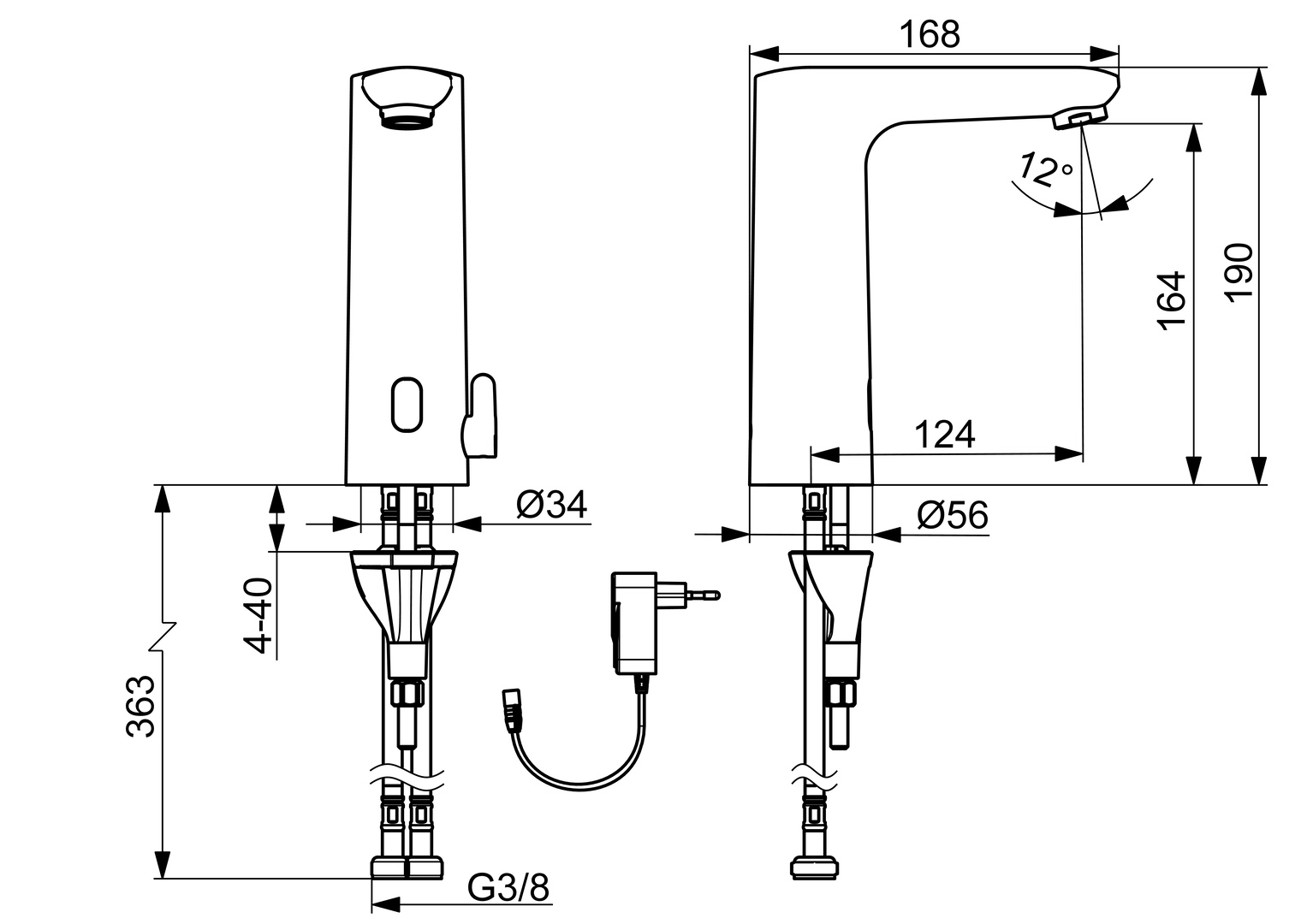 Hansa Waschtischarmatur, elektronisch „Electra“ Ausladung 124 mm in Chrom Hansa Waschtischarmatur, elektronisch „Electra“ Ausladung 124 mm in Chrom