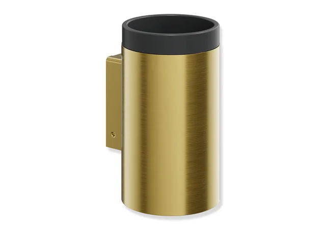 HEWI Becher mit Halter System 162, PVD, Edelstahl, schwarz matt, Gold gebürstet, Durchmesser 70 mm, Höhe 124 mm, Tiefe 85 mm