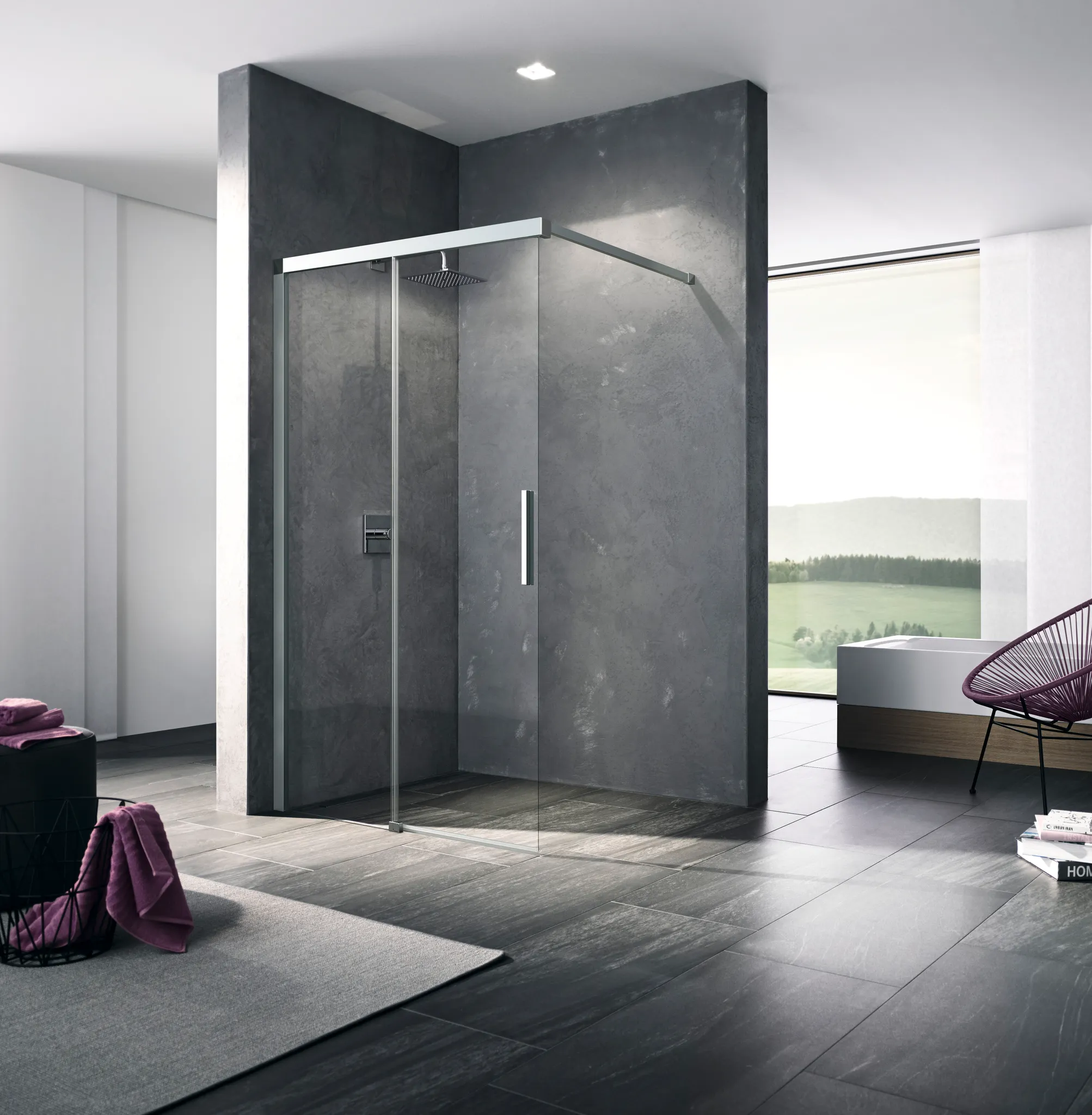 Kermi Duschdesign Walk-In-Duschkabine WALK-IN Wall Gleit links „NICA“ Glas Klar, Profile Silber Hochglanz, BV: 975 - 1000 mm WE: 985 - 1010 mm H: 2000 mm