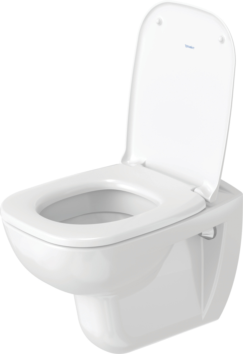 Set Wand-Tiefspül-WC Compact „D-Code“ 35 × 34 × 48 cm mit Spülrand, Duravit WC-Sitz „D-Code“ 36 × 43 × 4 cm Scharniere Edelstahl