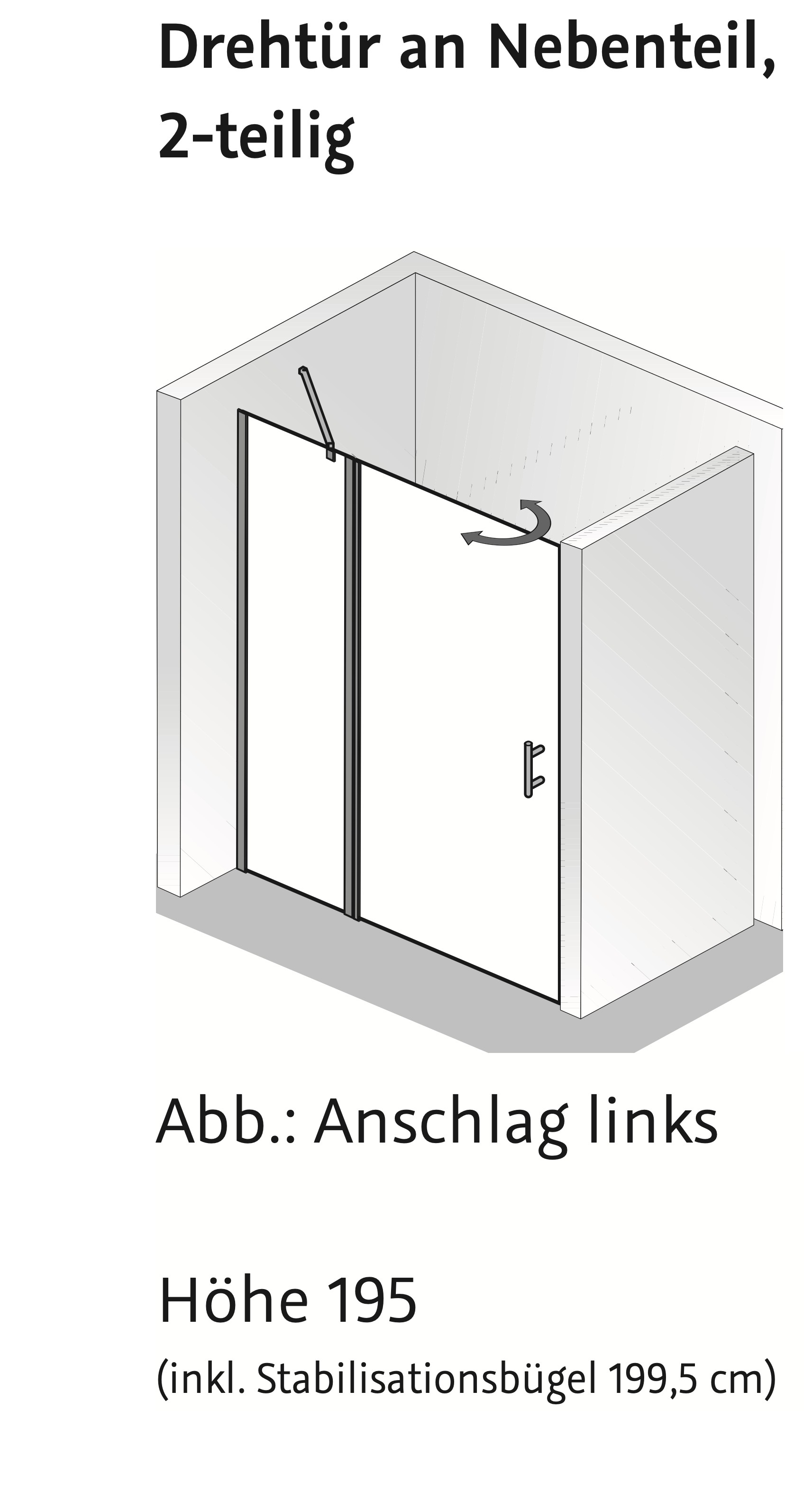 HSK gerahmte Drehtür an Nebenteil 2-teilig pendelbar „Favorit Nova“ Glas Mattglas, Profile Chromoptik (Alu Hochglanz poliert), H: 1950 mm HSK gerahmte Drehtür an Nebenteil 2-teilig pendelbar „Favorit Nova“ Glas Mattglas, Profile Chromoptik (Alu Hochglanz poliert), H: 1950 mm