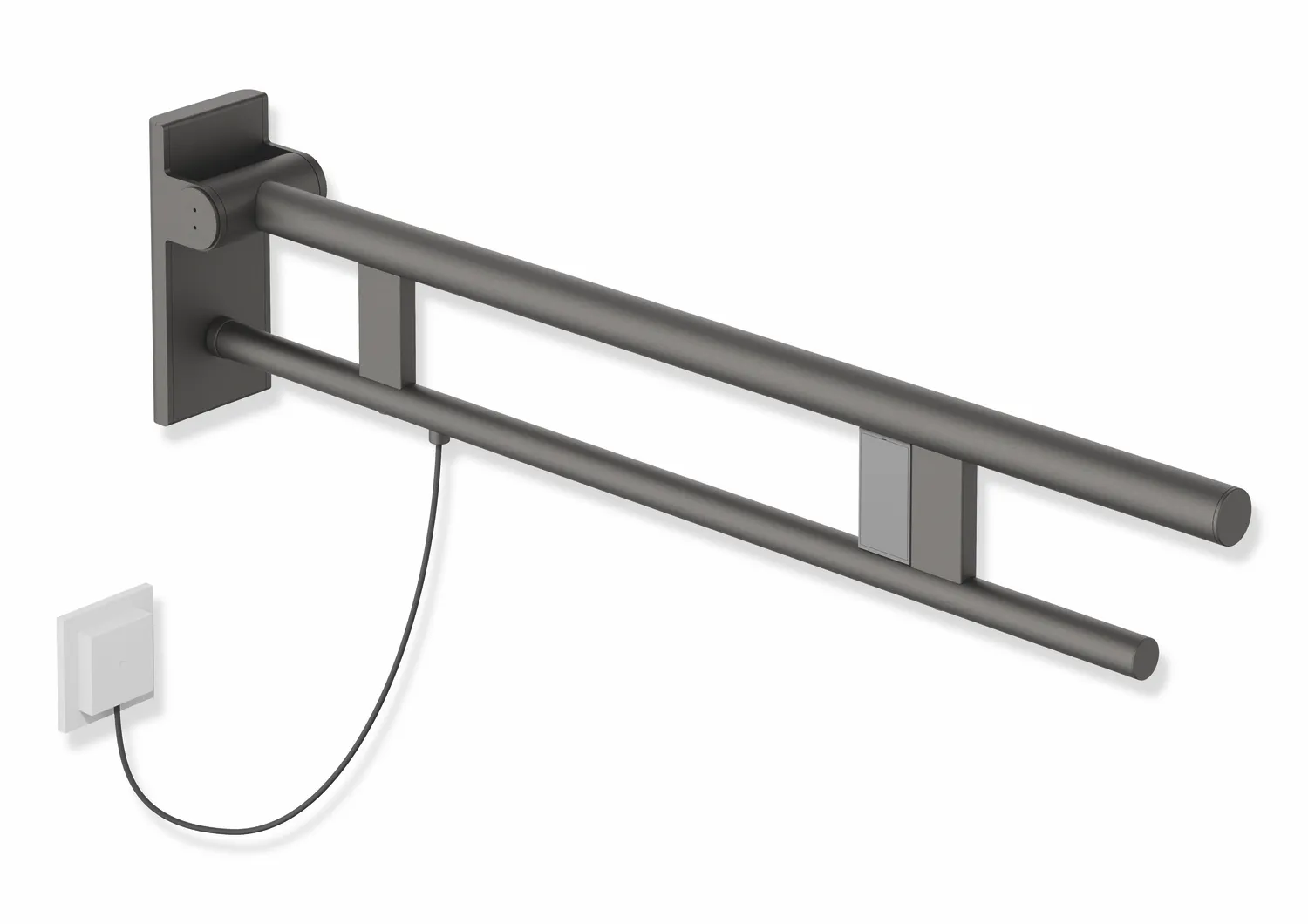 HEWI Stützklappgriff Duo Design A, Edelstahl, Ausladung 850 mm, E-Ausführung, rechts