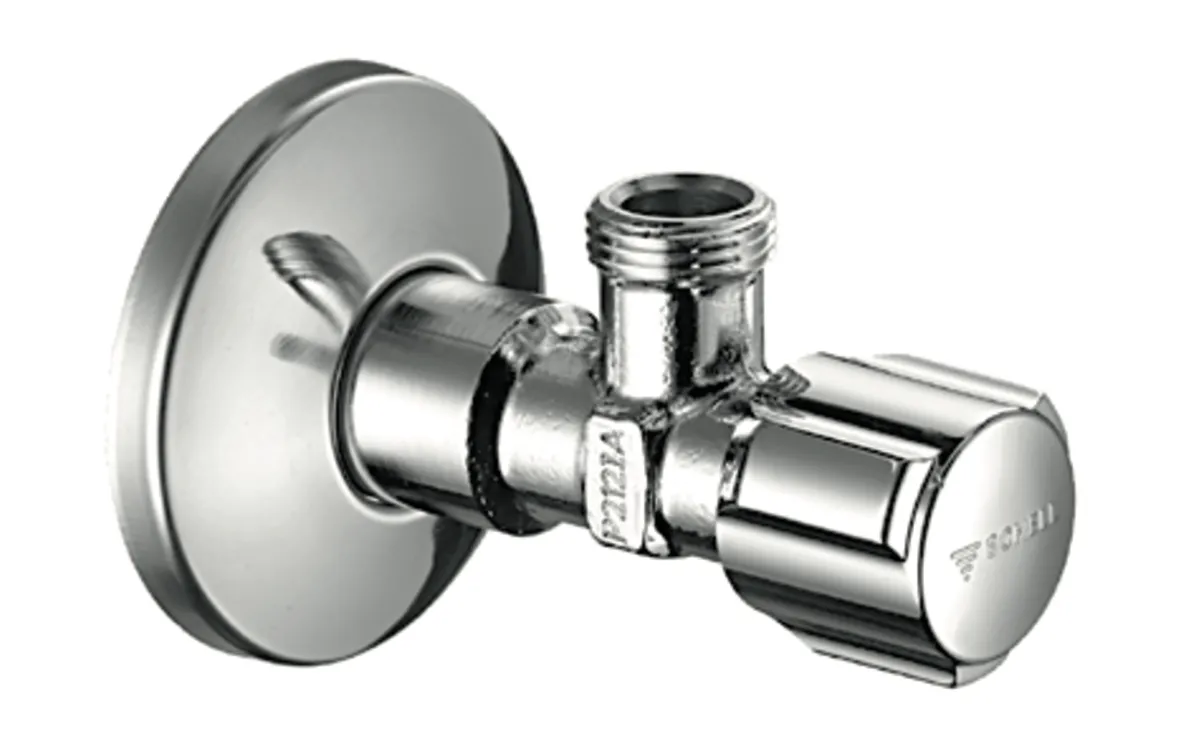 Eckventil mit Regulierfunktion COMFORT, COMFORT-Griff, Schubrosette Ø 54 mm, DN 15 G 1/2 AG, DN 10 G 3/8 AG, chrom Eckventil mit Regulierfunktion COMFORT, COMFORT-Griff, Schubrosette Ø 54 mm, DN 15 G 1/2 AG, DN 10 G 3/8 AG, chrom