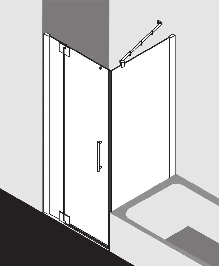 PASA XP PX1WL Pendeltür 1-flügelig mit Festfeld links, für Ecke, Höhe 2000 mm, Wanneneinbaumaß 780-810 / 775-805 mm, Breitenverstellmaß 770-800 mm, Glasaußenkante 755-785 mm, Farbe Silber Mattglanz, Glas ESG Klar