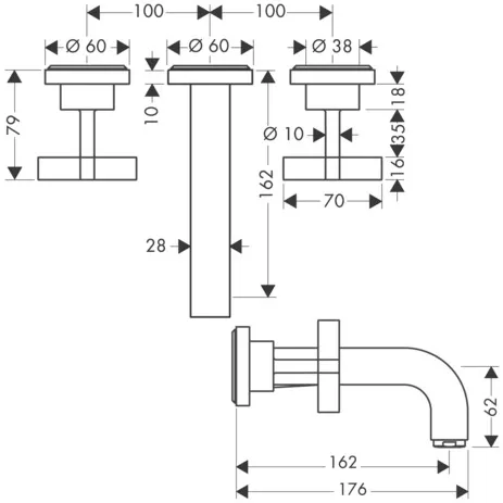 3-Loch Waschtischarm.Axor Citterio Wand Fertigset kurz m.Kreuzgriffen chrom 3-Loch Waschtischarm.Axor Citterio Wand Fertigset kurz m.Kreuzgriffen chrom